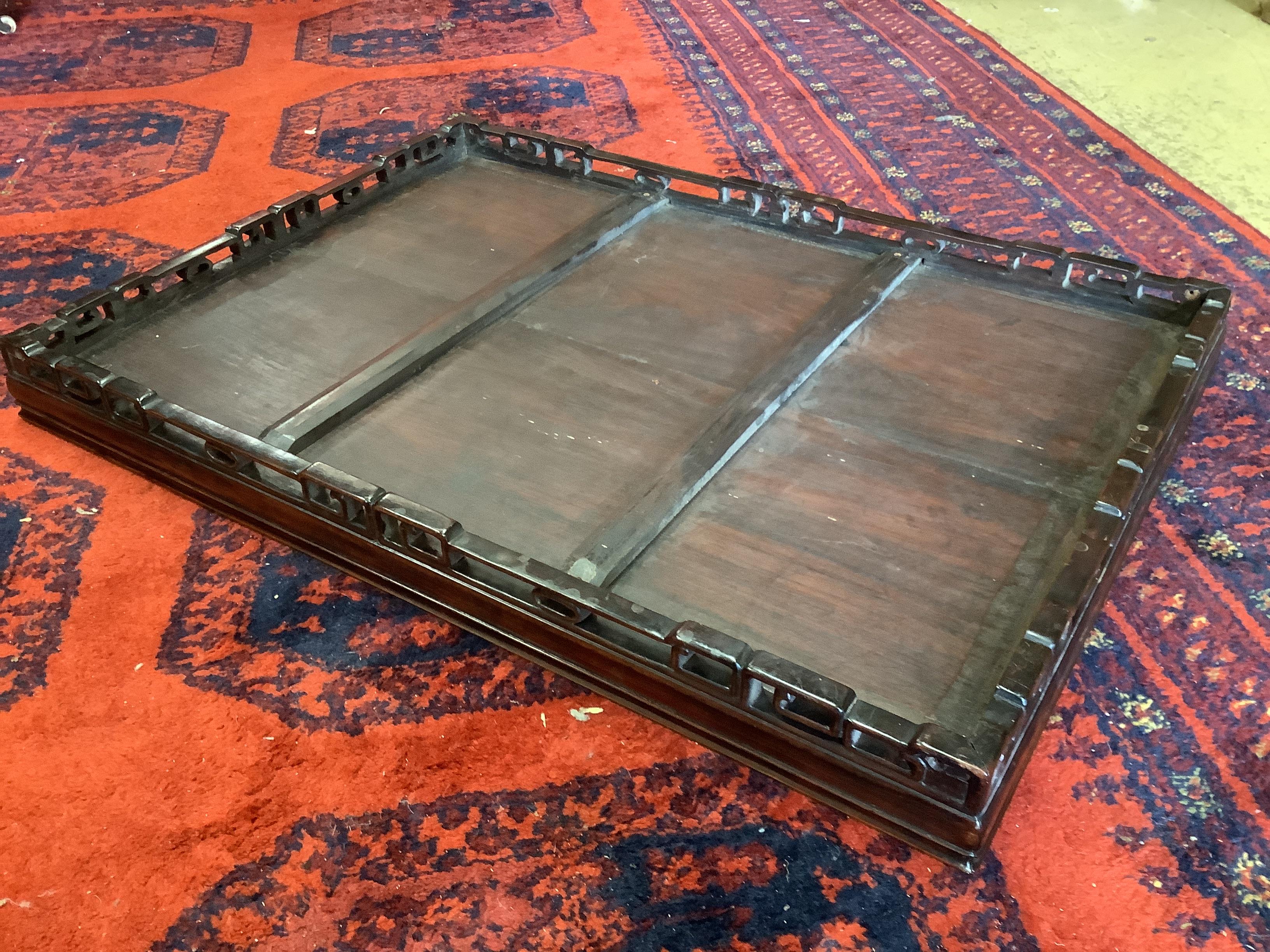 A Chinese rectangular hongmu tray, width 75cm depth 54cm